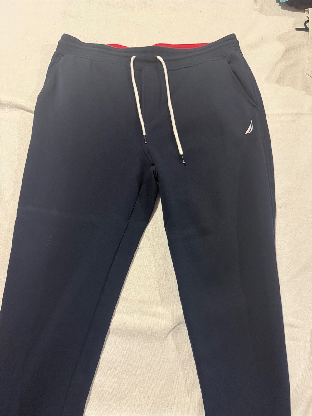 Nautica Navy Joggers with Red Waistband and White Drawcord